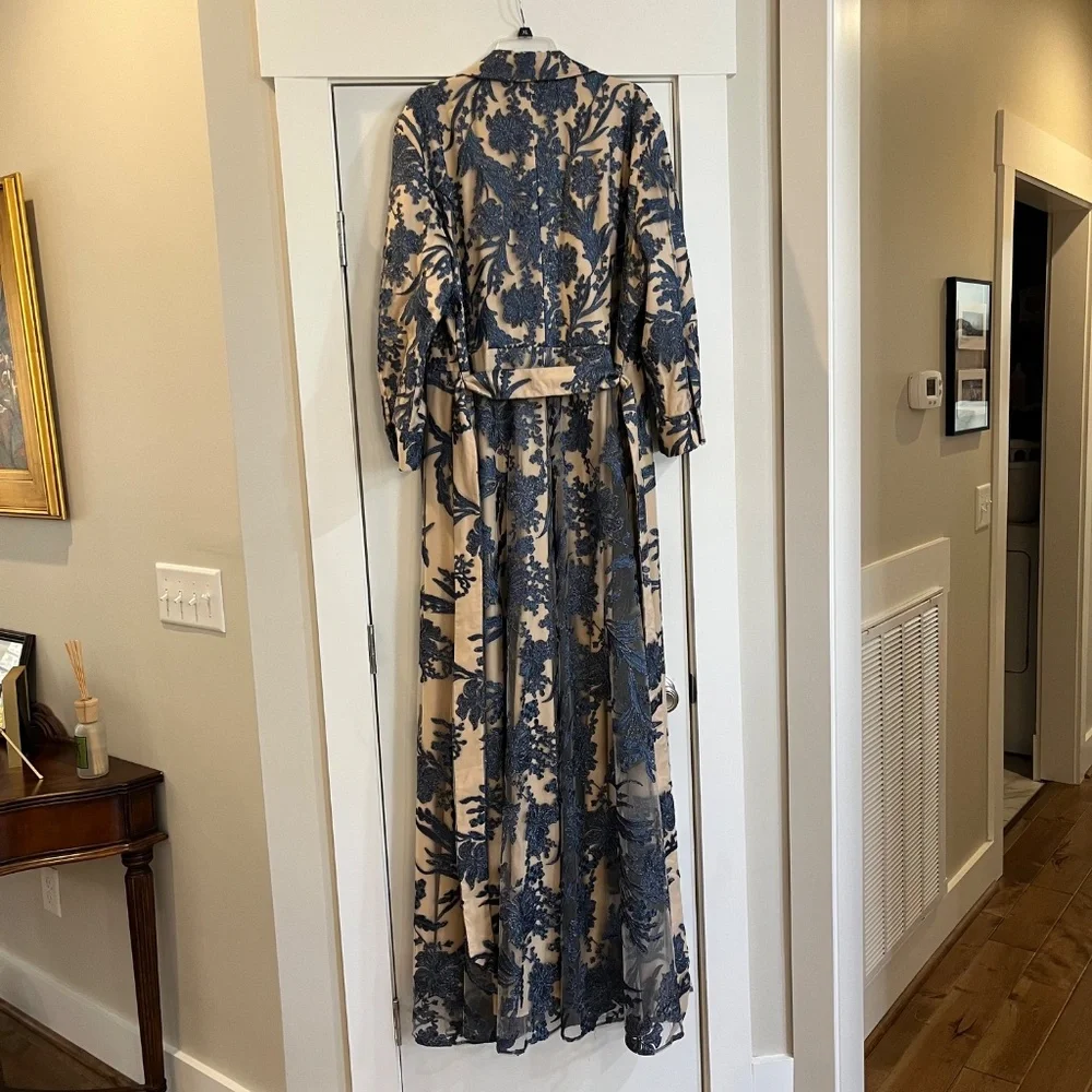 Jovani Beige and Navy Floral Long Dress - Picture 6 of 8